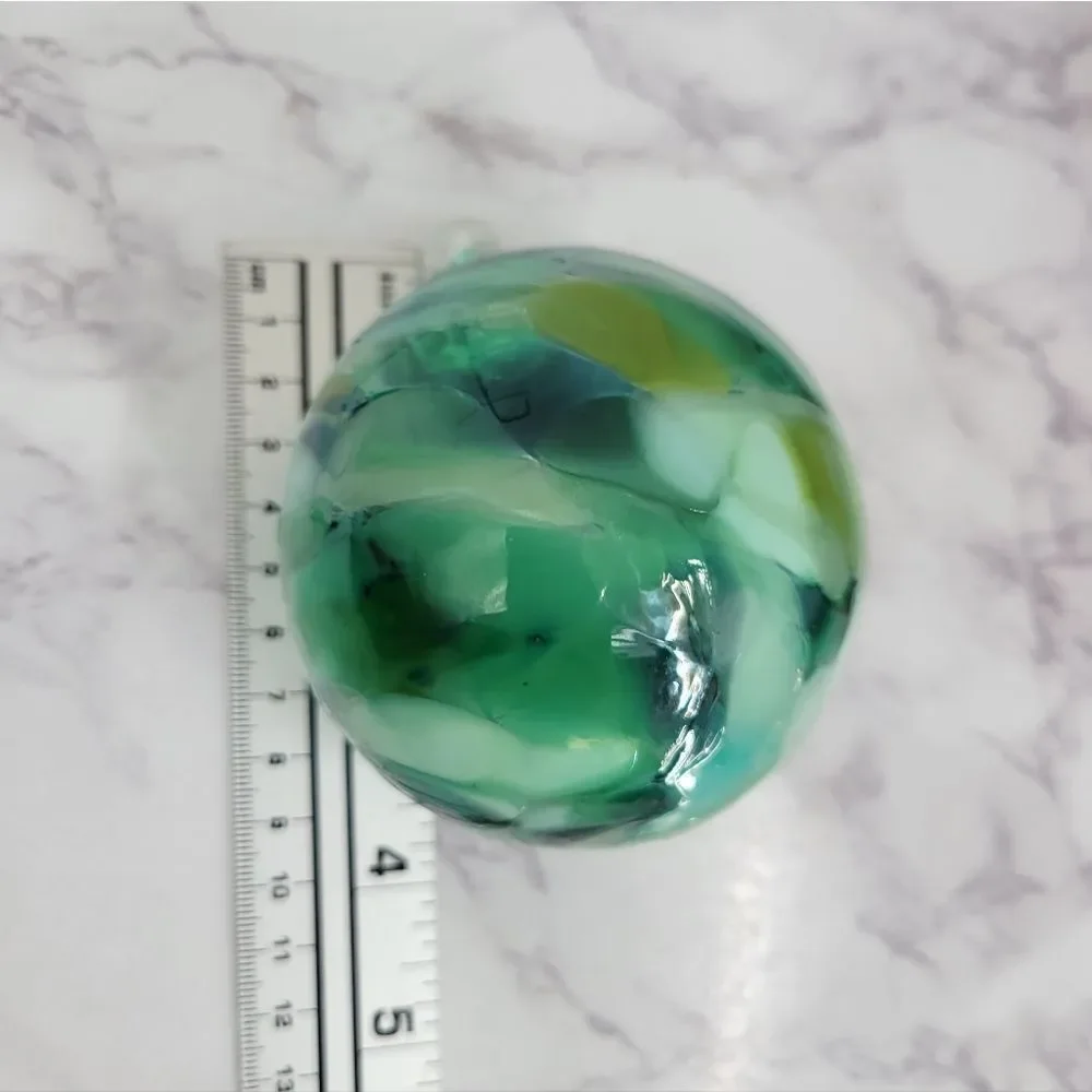 Vintage Hand Blown Green Swirl Art Glass Ornament in Red Velvet Box - Picture 8 of 8
